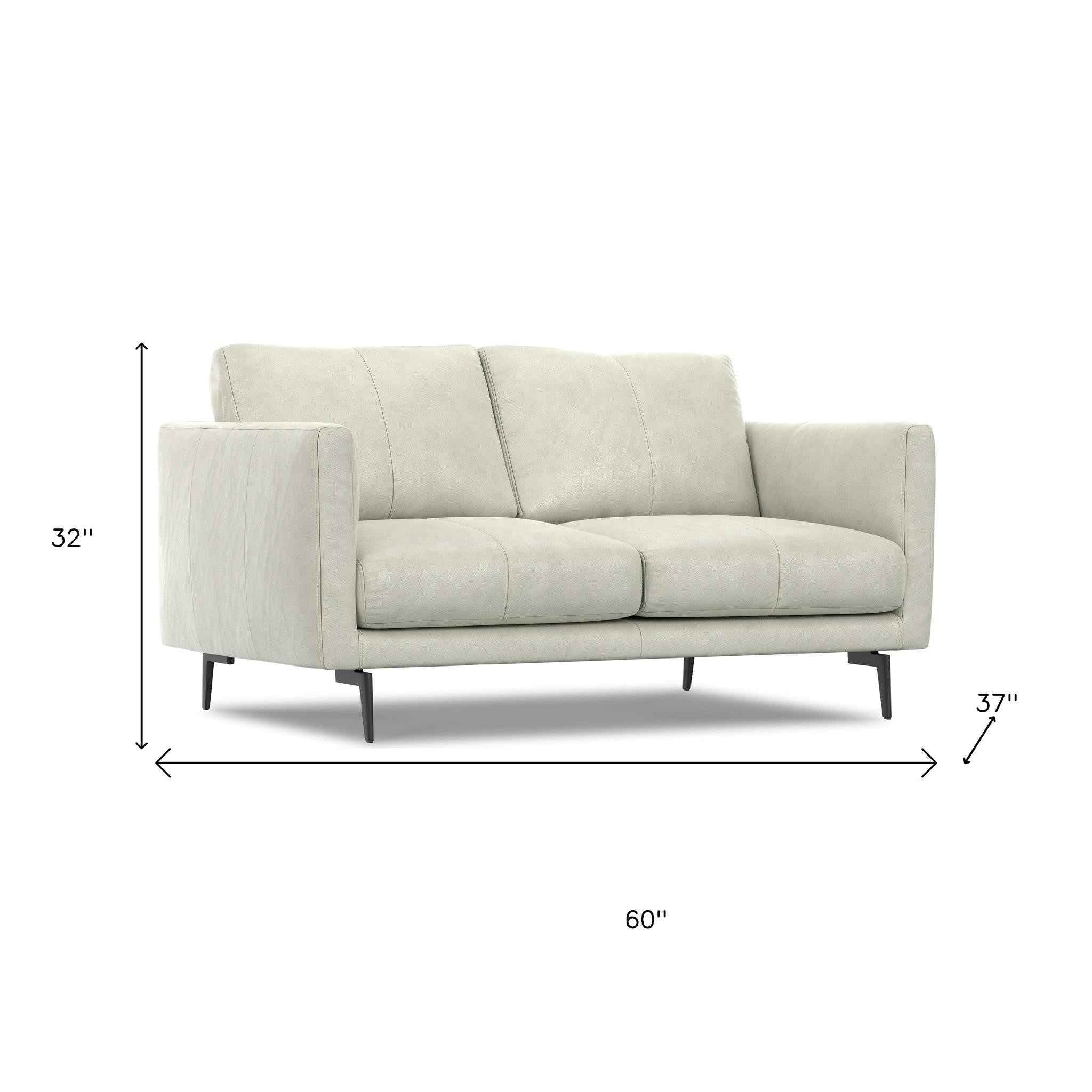 60" Gray Leather Sofa With Black Legs