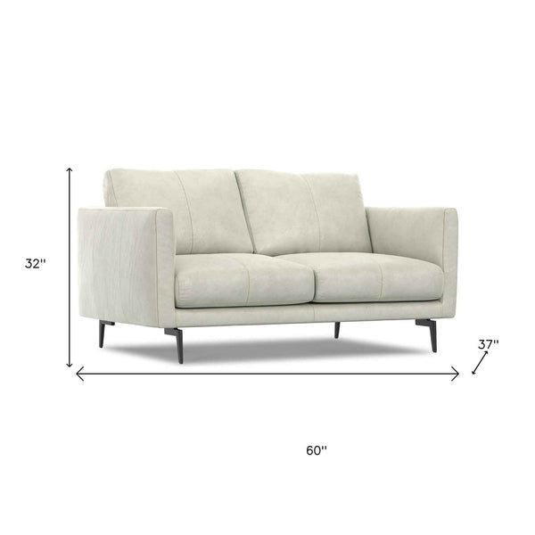 60" Gray Leather Sofa With Black Legs