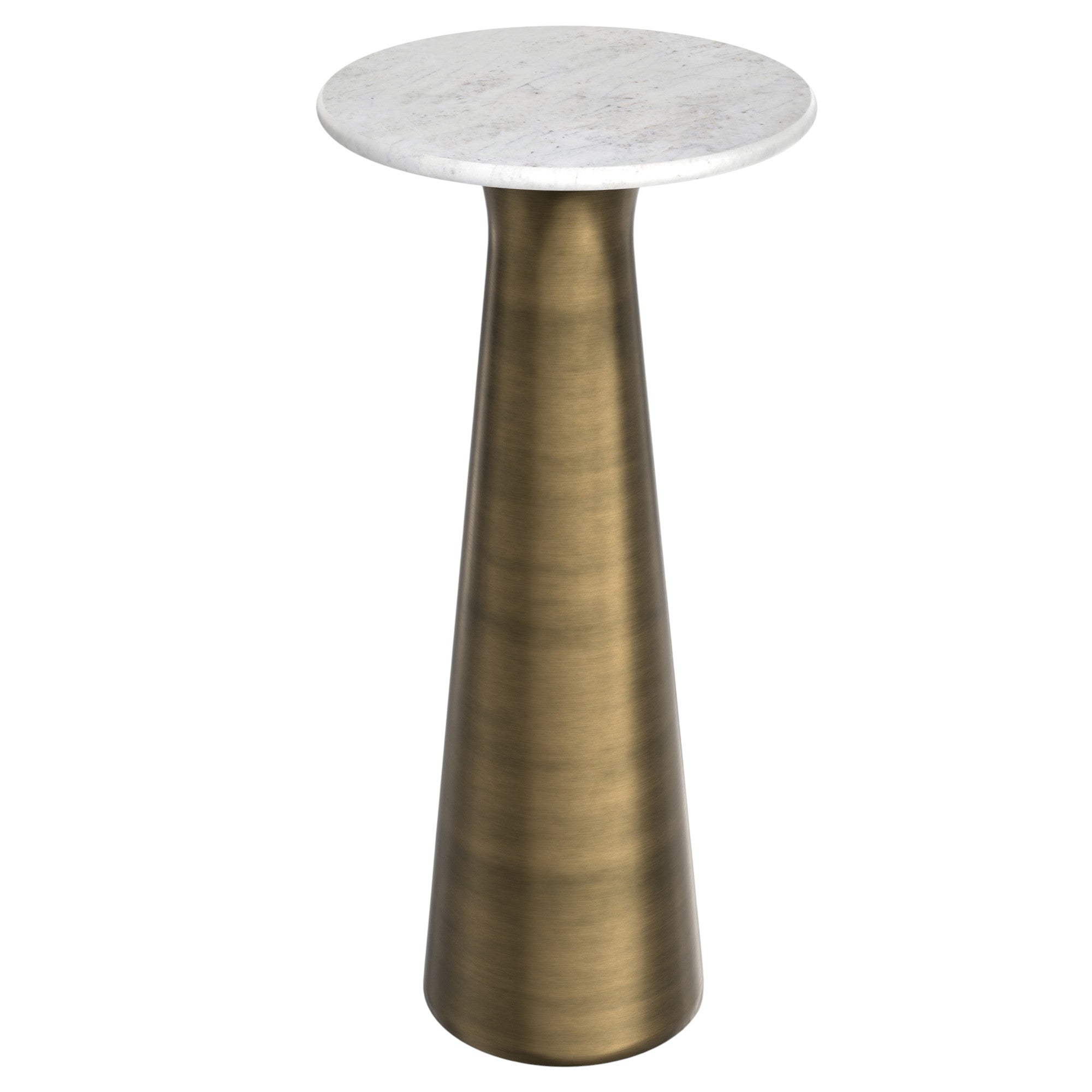 26" Antique Gray White and Antiqued Brass Distressed Marble and Iron Round Pedestal End Table And Trunk Storage - Living Room