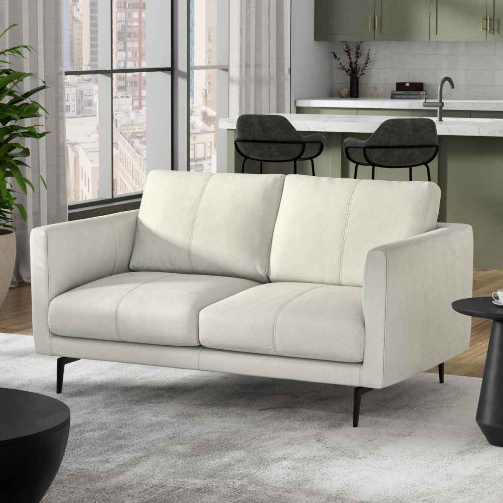 60" Gray Leather Sofa With Black Legs