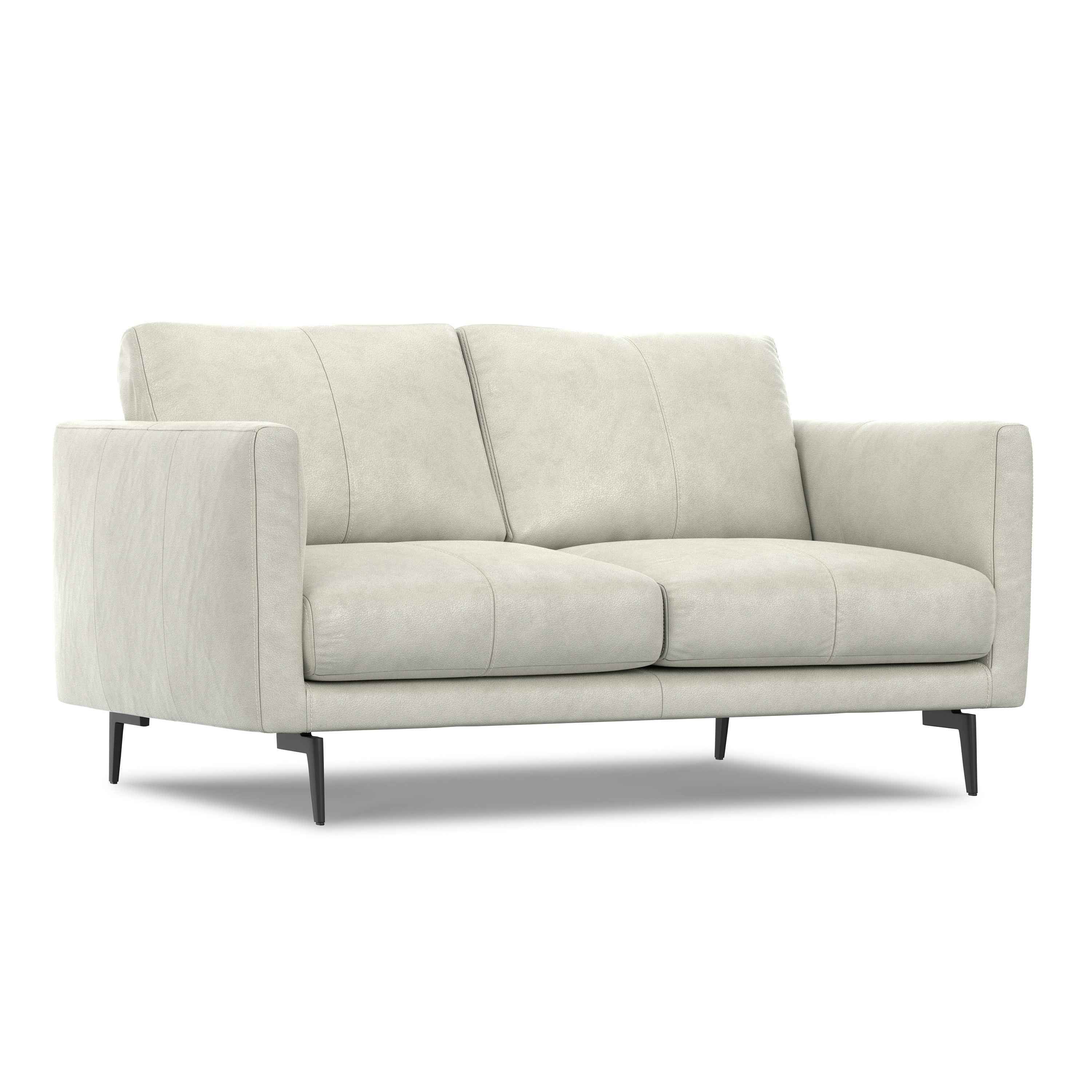 60" Gray Leather Sofa With Black Legs