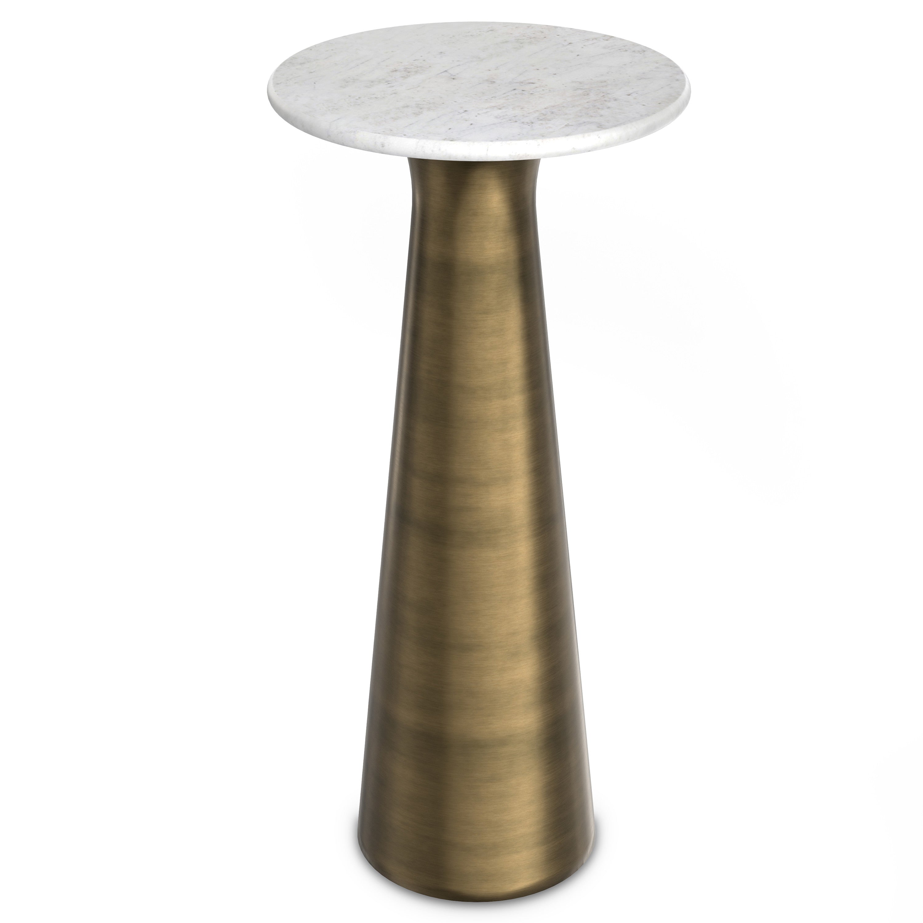 26" Antique Gray White and Antiqued Brass Distressed Marble and Iron Round Pedestal End Table And Trunk Storage - Living Room