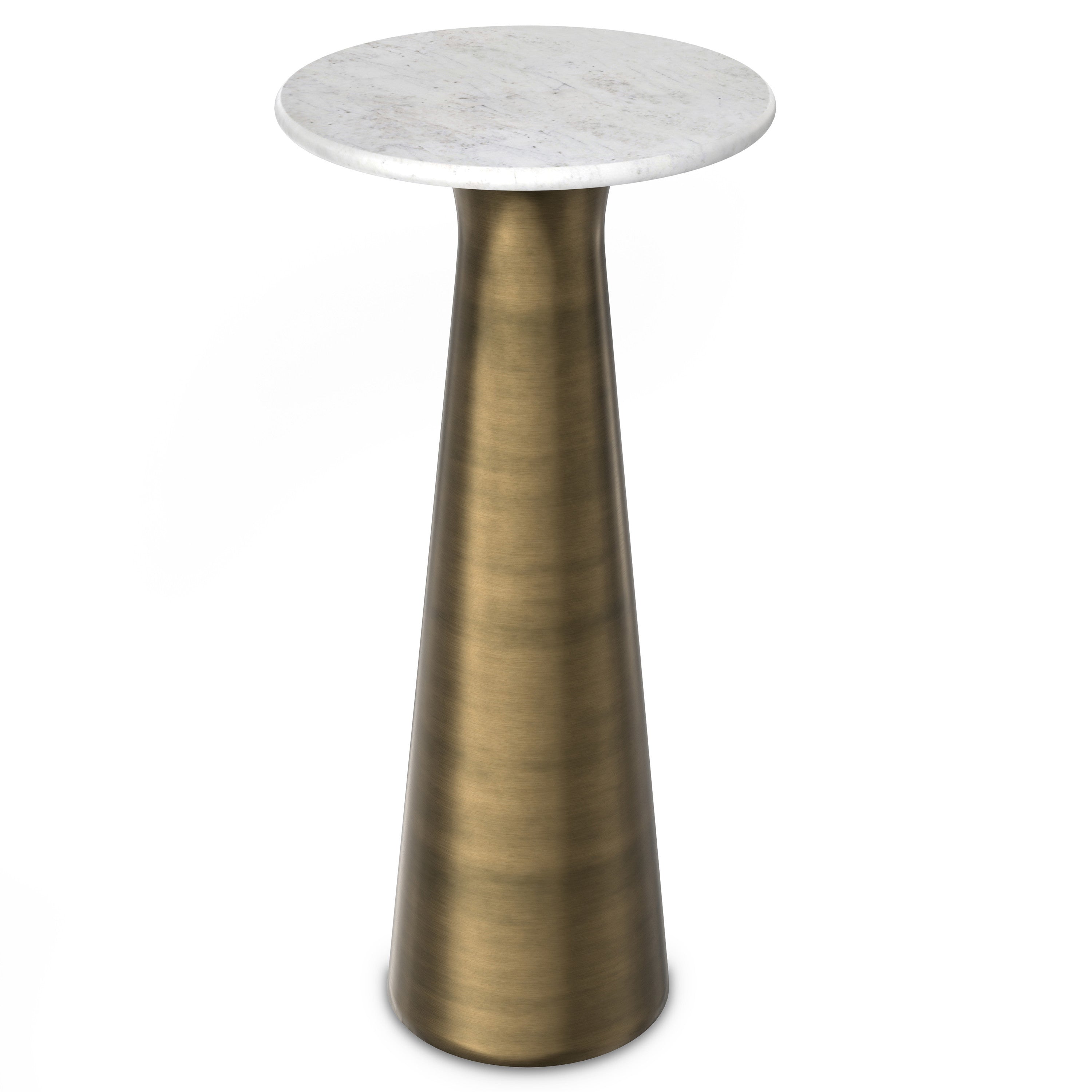 26" Antique Gray White and Antiqued Brass Distressed Marble and Iron Round Pedestal End Table And Trunk Storage - Living Room