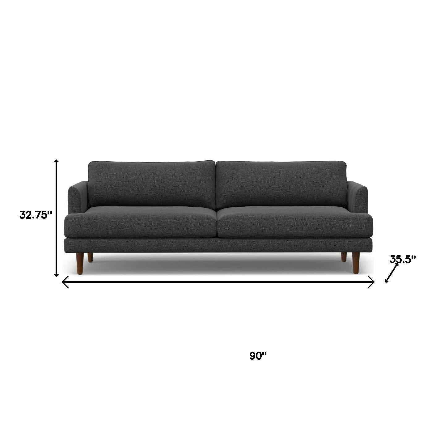 90" Gray Fabric Sofa With Brown Legs