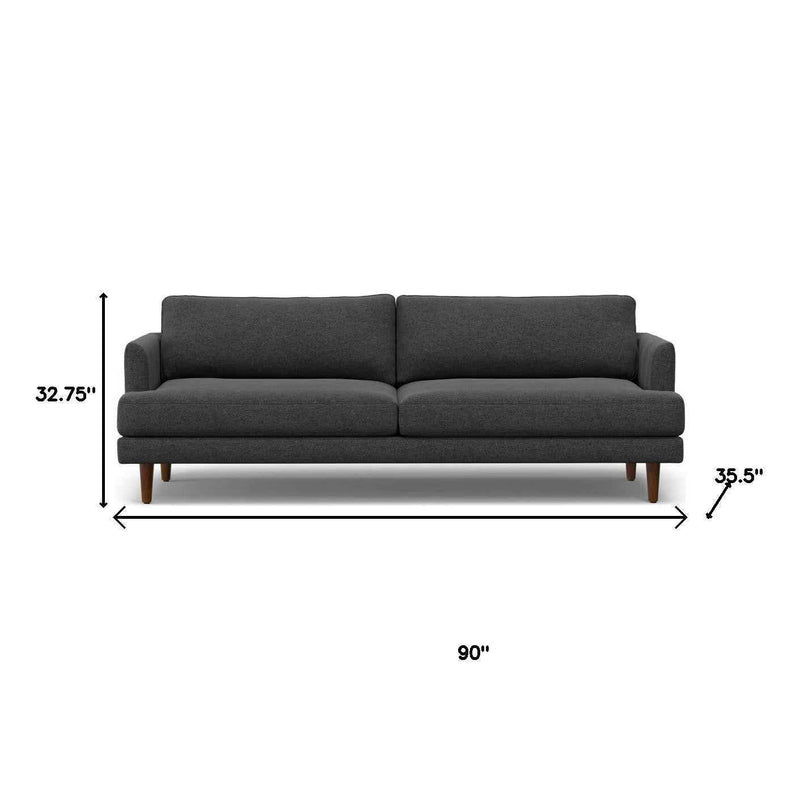 90" Gray Fabric Sofa With Brown Legs