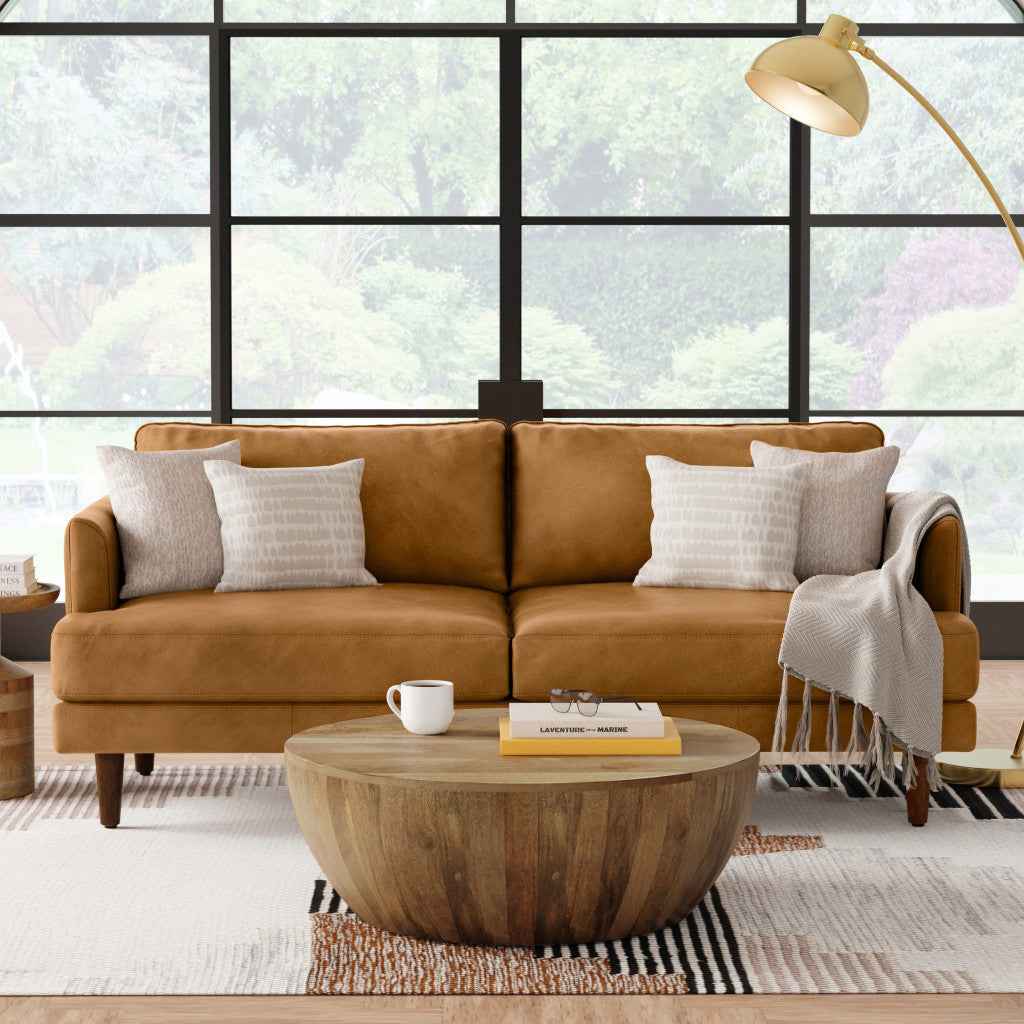 76" Sienna Leather Sofa With Brown Legs
