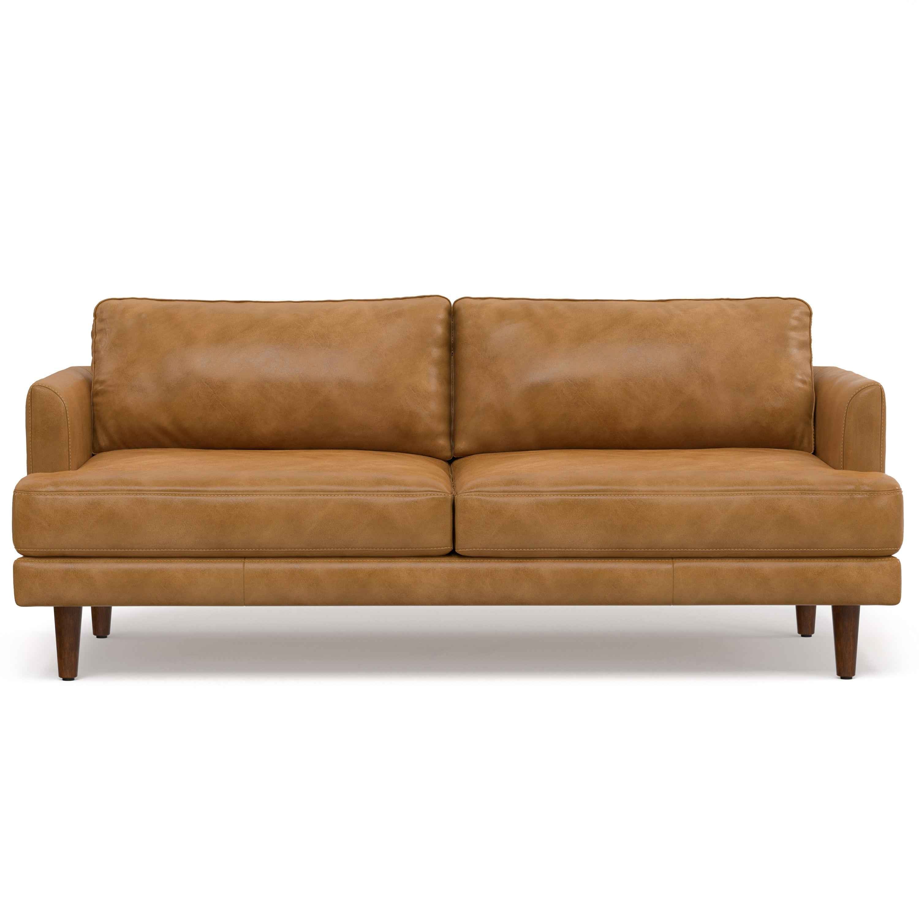 76" Sienna Leather Sofa With Brown Legs