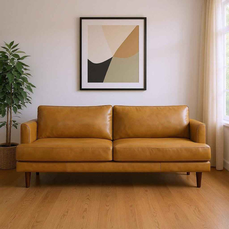 76" Sienna Leather Sofa With Brown Legs