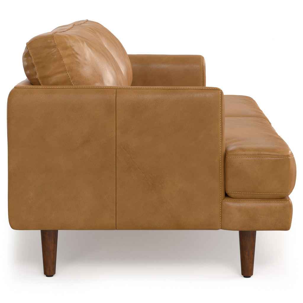 76" Sienna Leather Sofa With Brown Legs