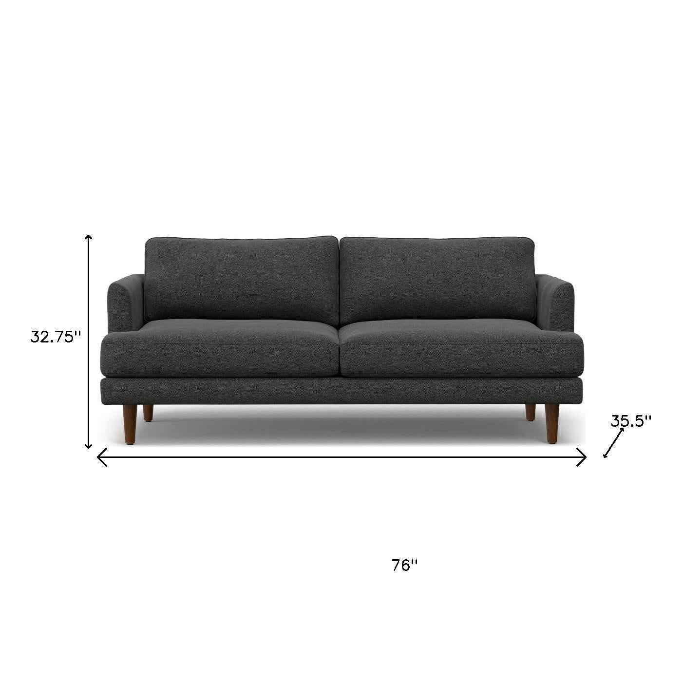 76" Gray Fabric Sofa With Brown Legs