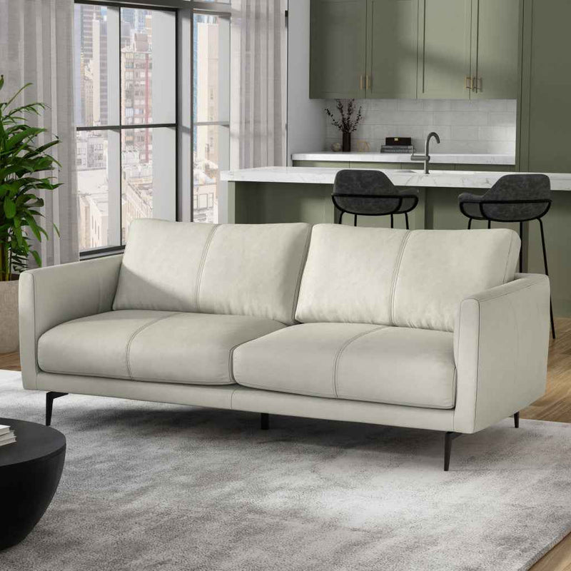 81" Gray Leather Sofa With Black Legs