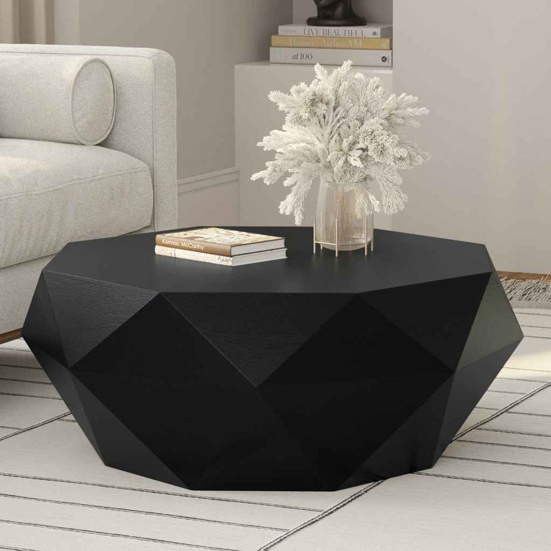 35" Black Solid Wood Free Form Solid Coffee Table