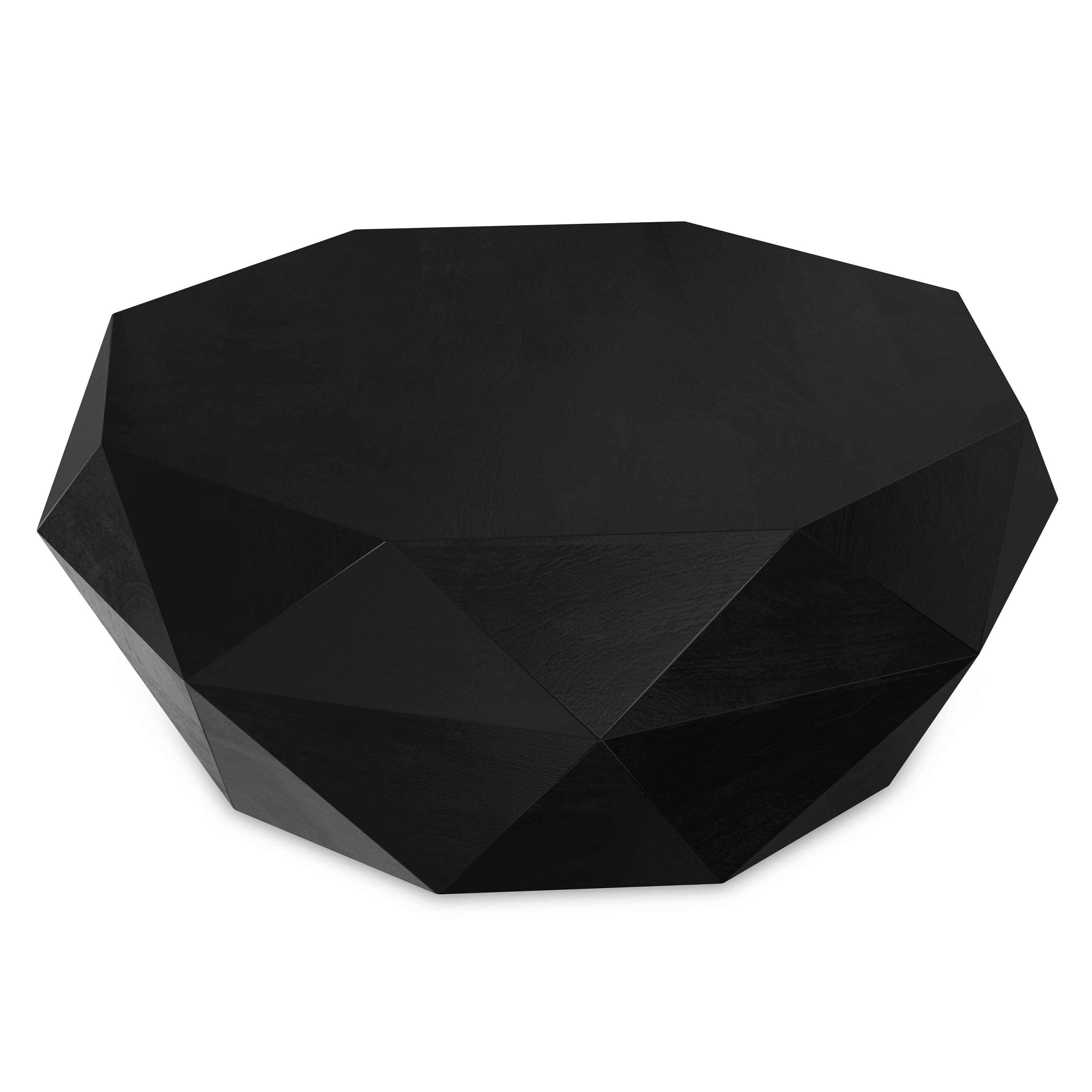 35" Black Solid Wood Free Form Solid Coffee Table