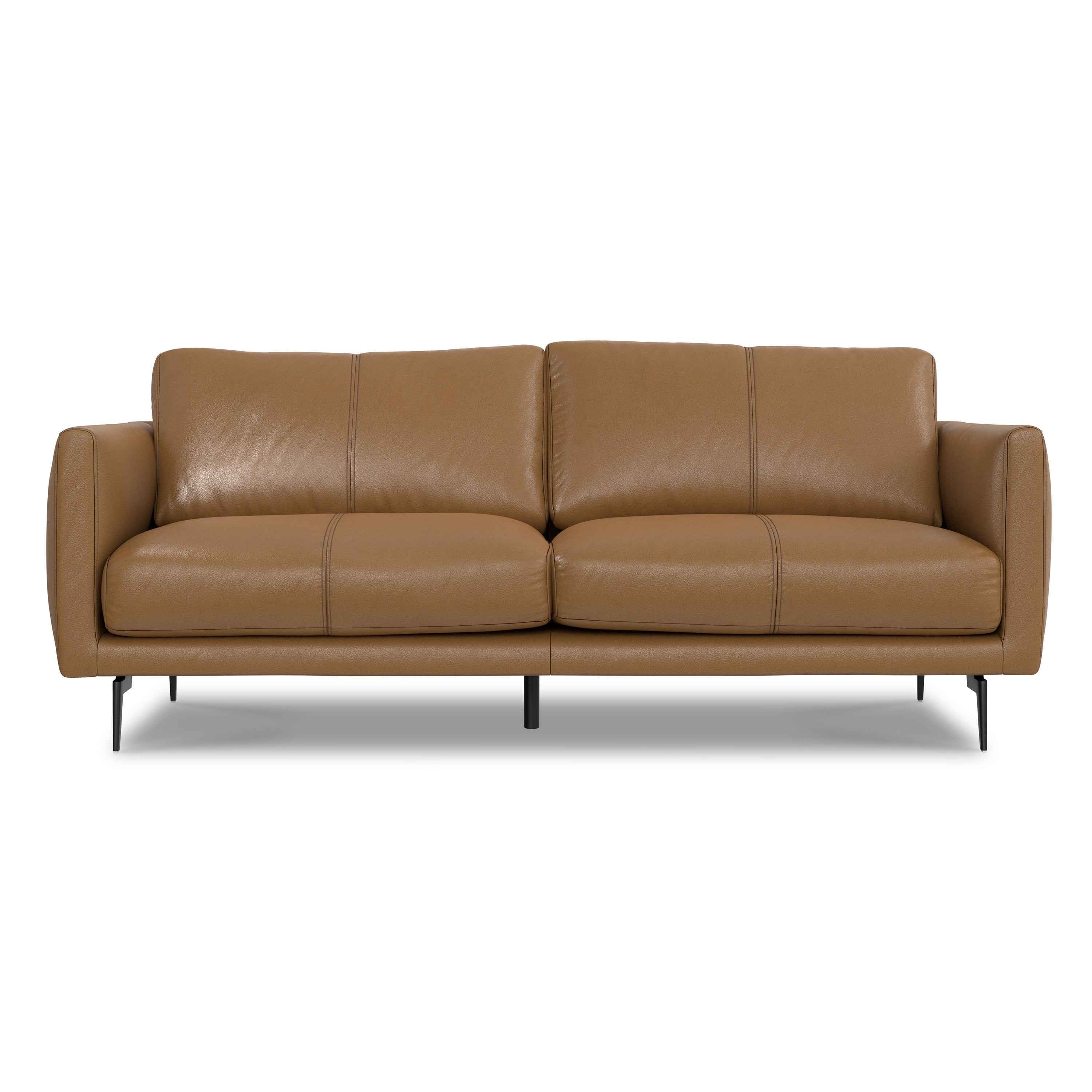 81" Brown Leather Sofa With Black Legs