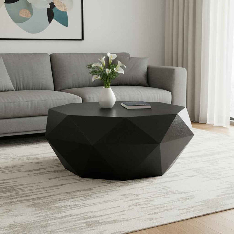 35" Black Solid Wood Free Form Solid Coffee Table