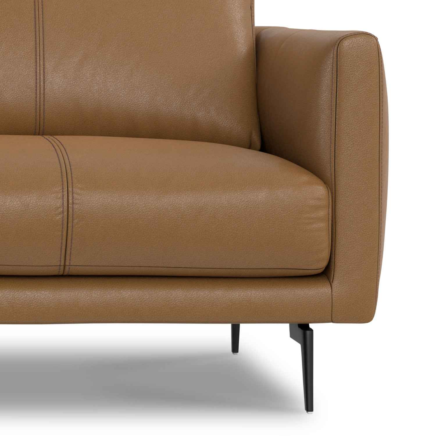 81" Brown Leather Sofa With Black Legs