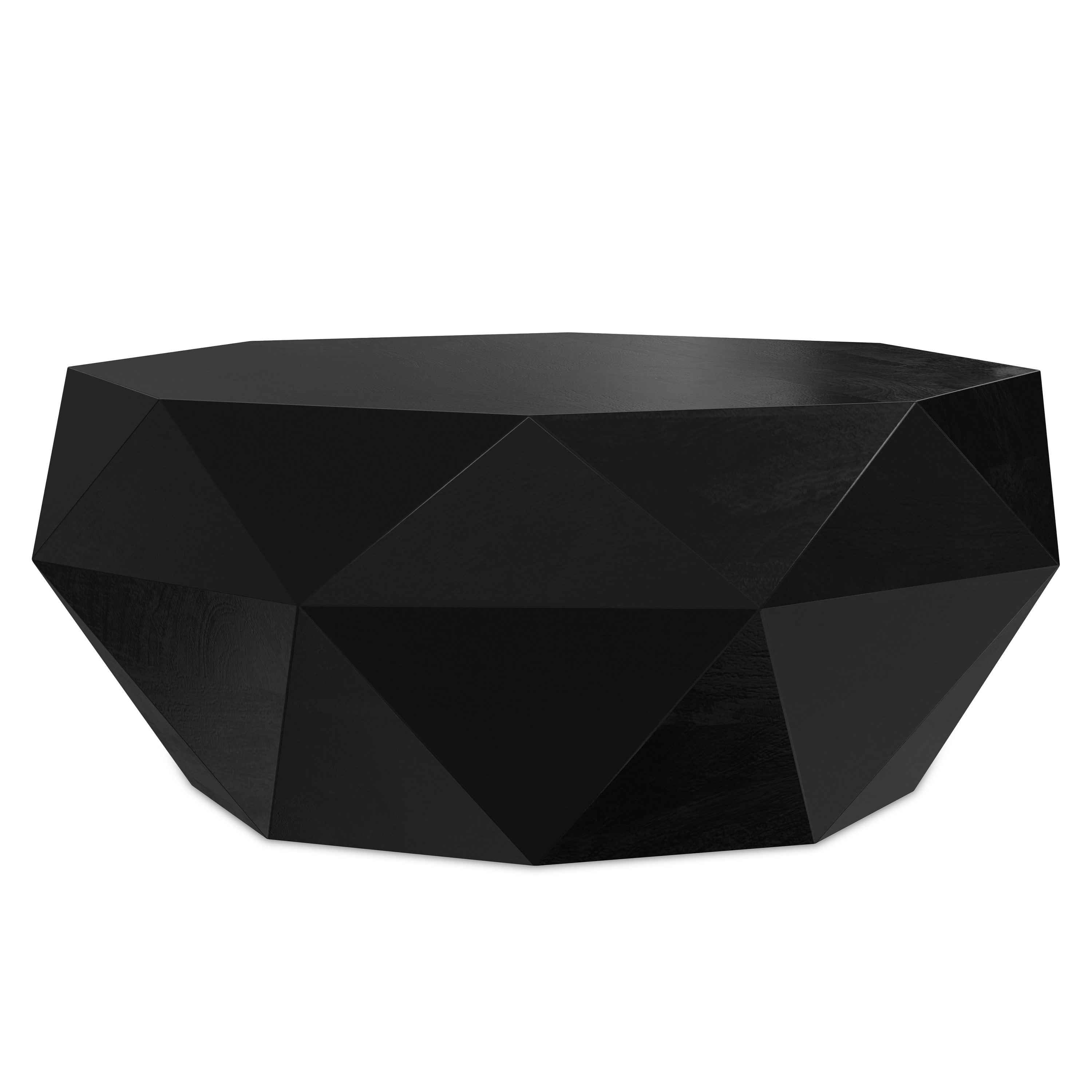 35" Black Solid Wood Free Form Solid Coffee Table