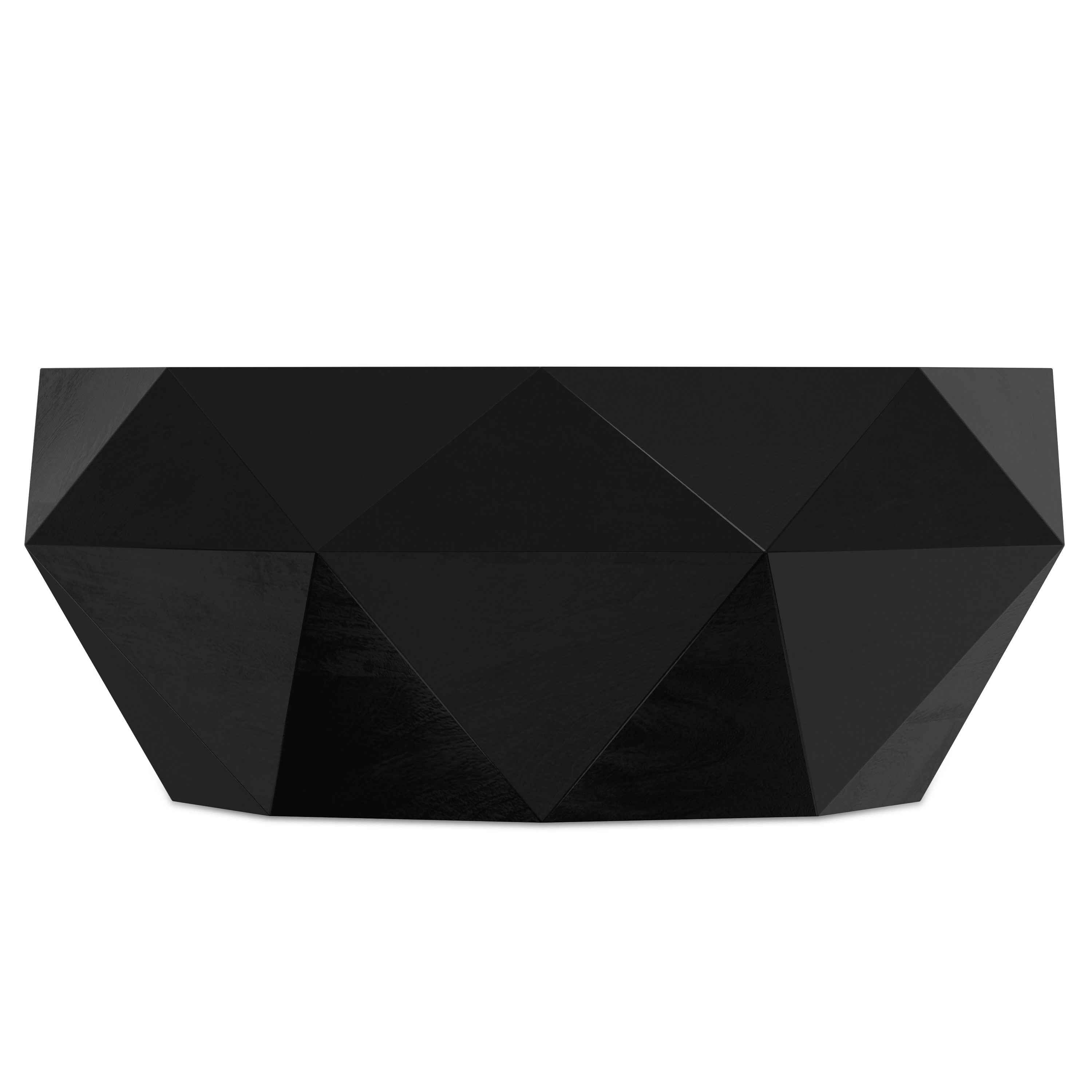 35" Black Solid Wood Free Form Solid Coffee Table