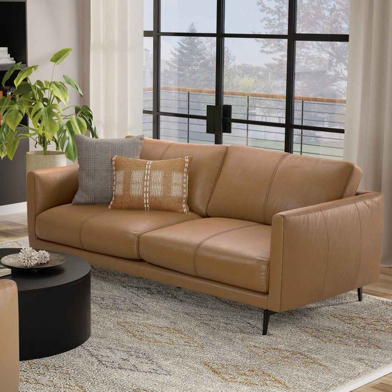 81" Brown Leather Sofa With Black Legs