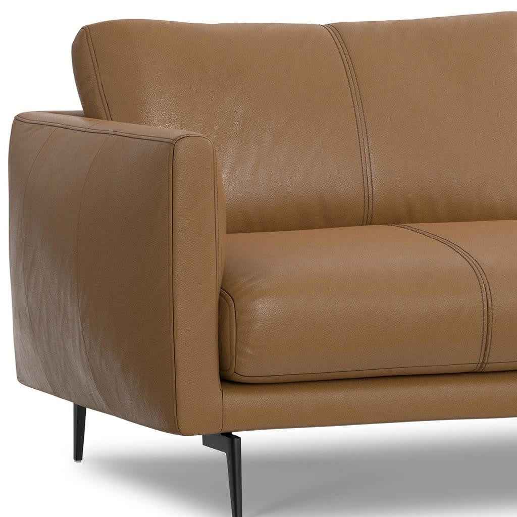 81" Brown Leather Sofa With Black Legs