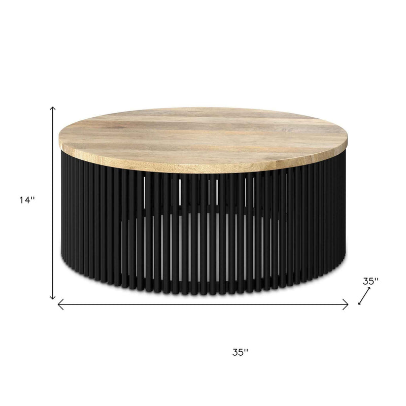 35" Black Solid Wood Round Solid Coffee Table