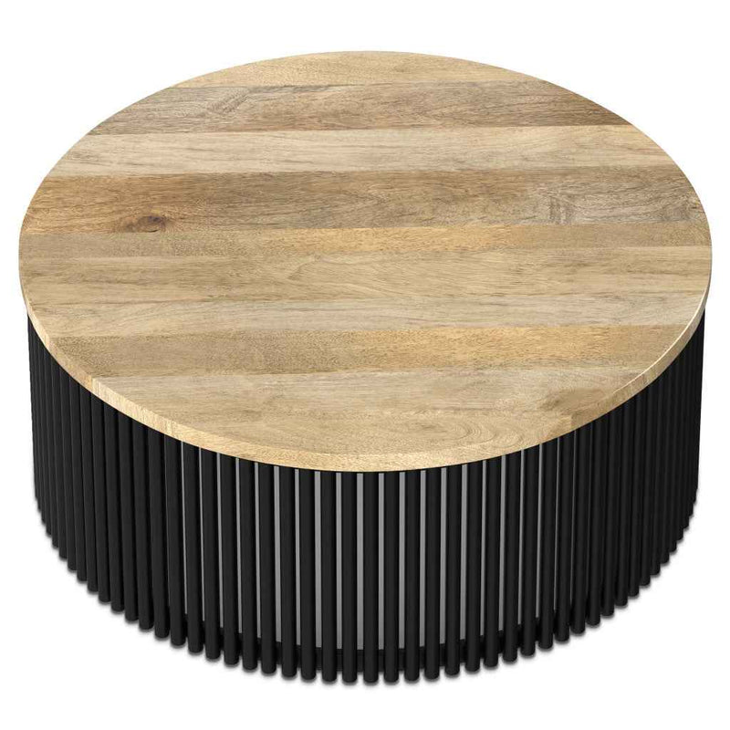 35" Black Solid Wood Round Solid Coffee Table
