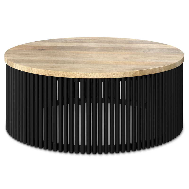 35" Black Solid Wood Round Solid Coffee Table