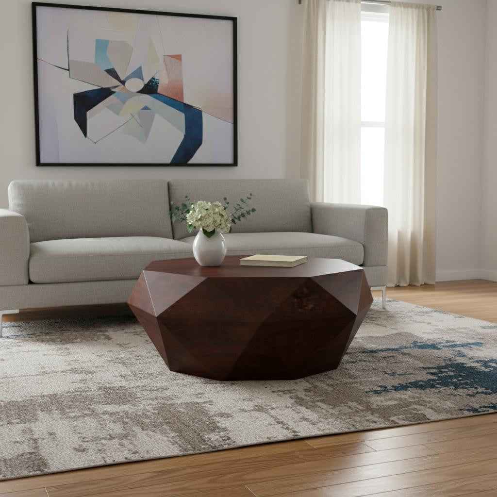 35" Brown Solid Wood Free Form Solid Coffee Table