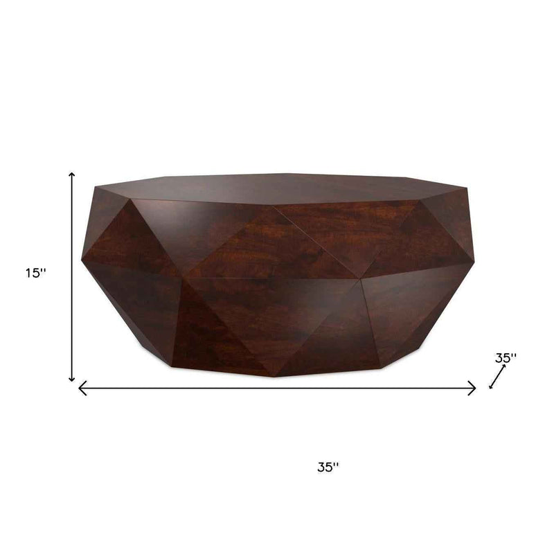 35" Brown Solid Wood Free Form Solid Coffee Table