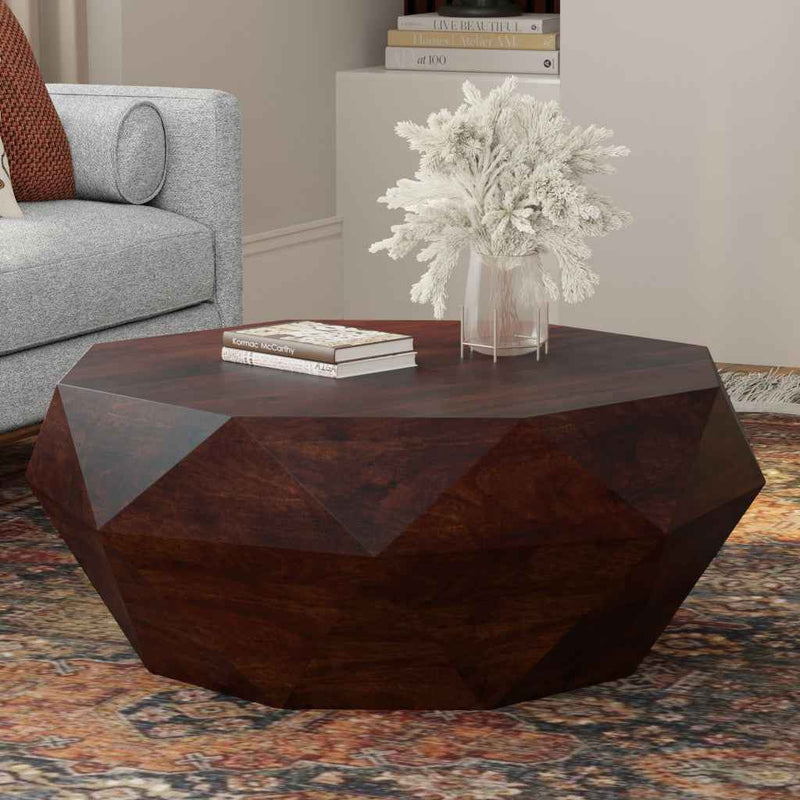 35" Brown Solid Wood Free Form Solid Coffee Table