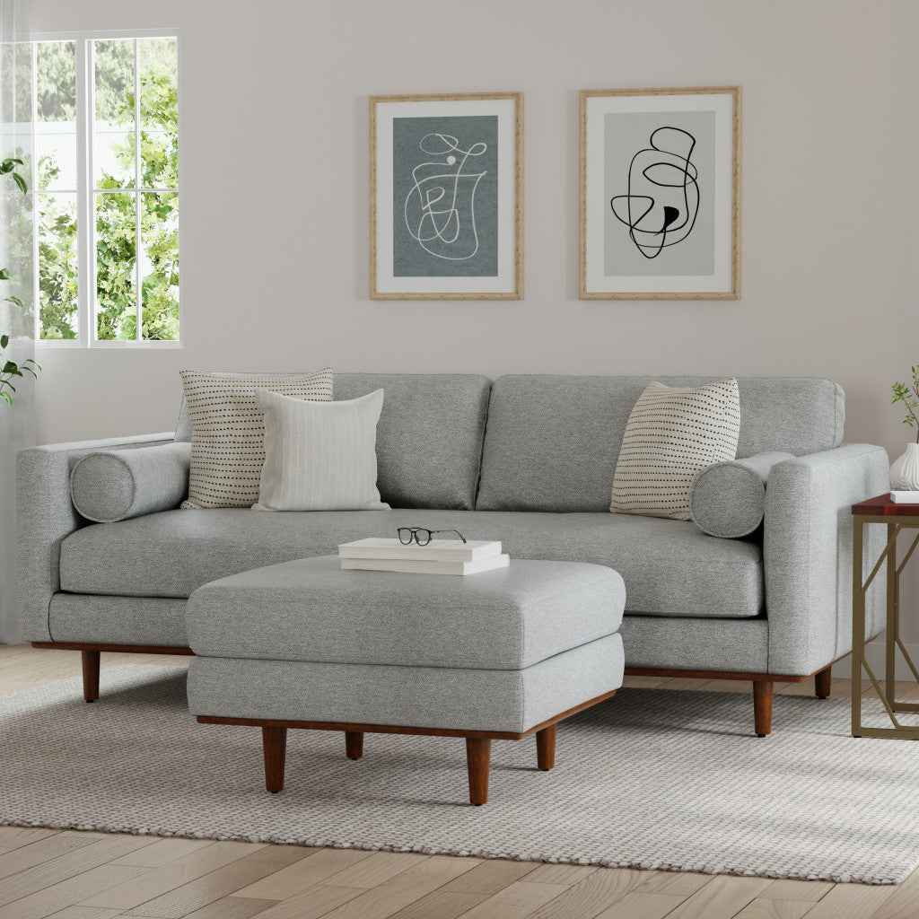 89" Gray Fabric Sofa With Brown Legs
