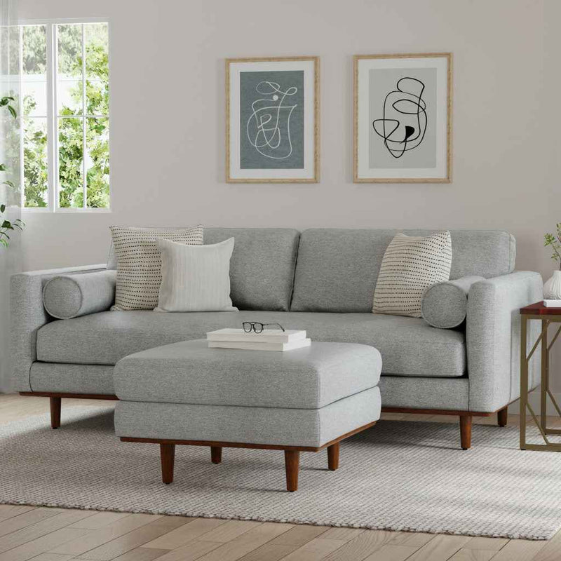 89" Gray Fabric Sofa With Brown Legs