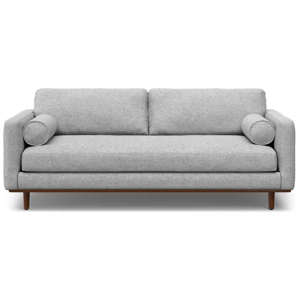 89" Gray Fabric Sofa With Brown Legs
