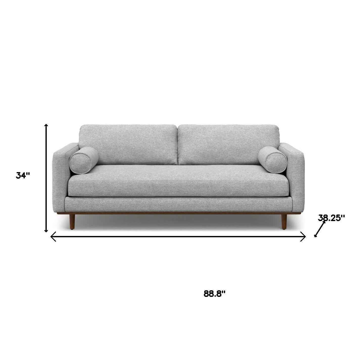 89" Gray Fabric Sofa With Brown Legs