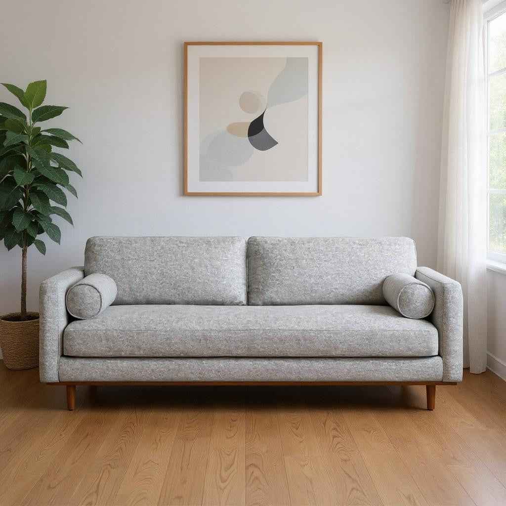89" Gray Fabric Sofa With Brown Legs