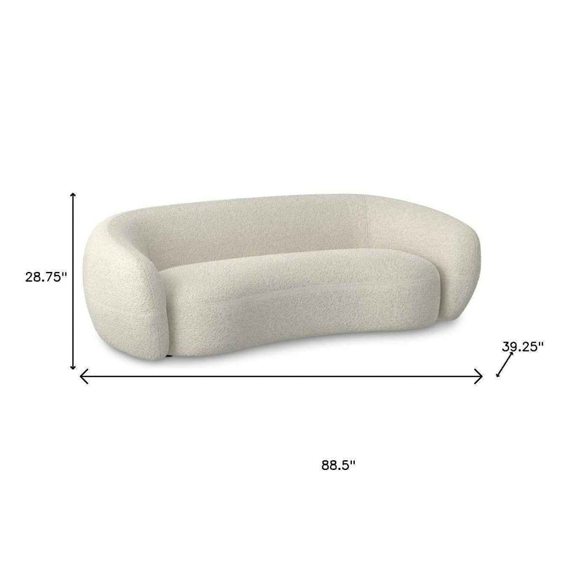 89" Cream Fabric Sofa With Walnut Legs