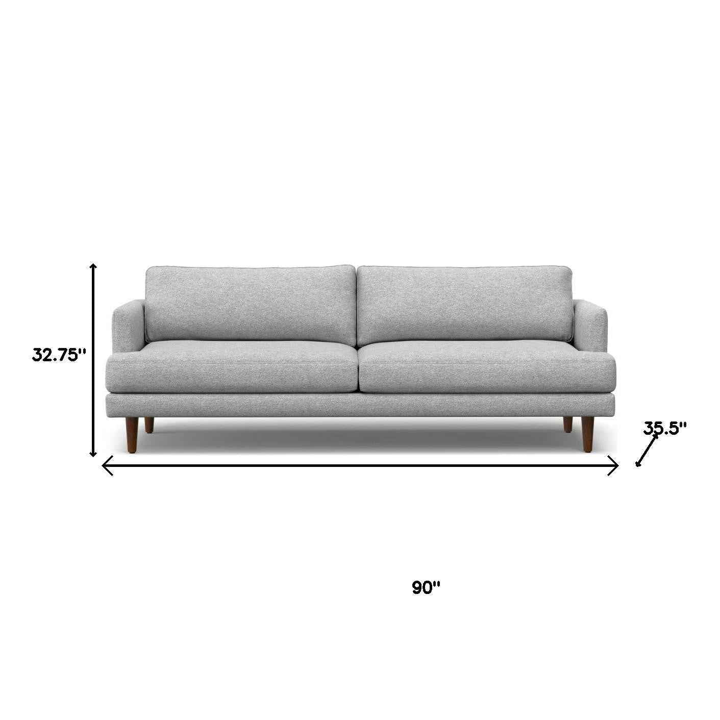 90" Gray Fabric Sofa With Brown Legs