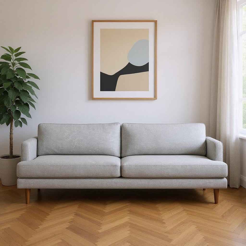 90" Gray Fabric Sofa With Brown Legs