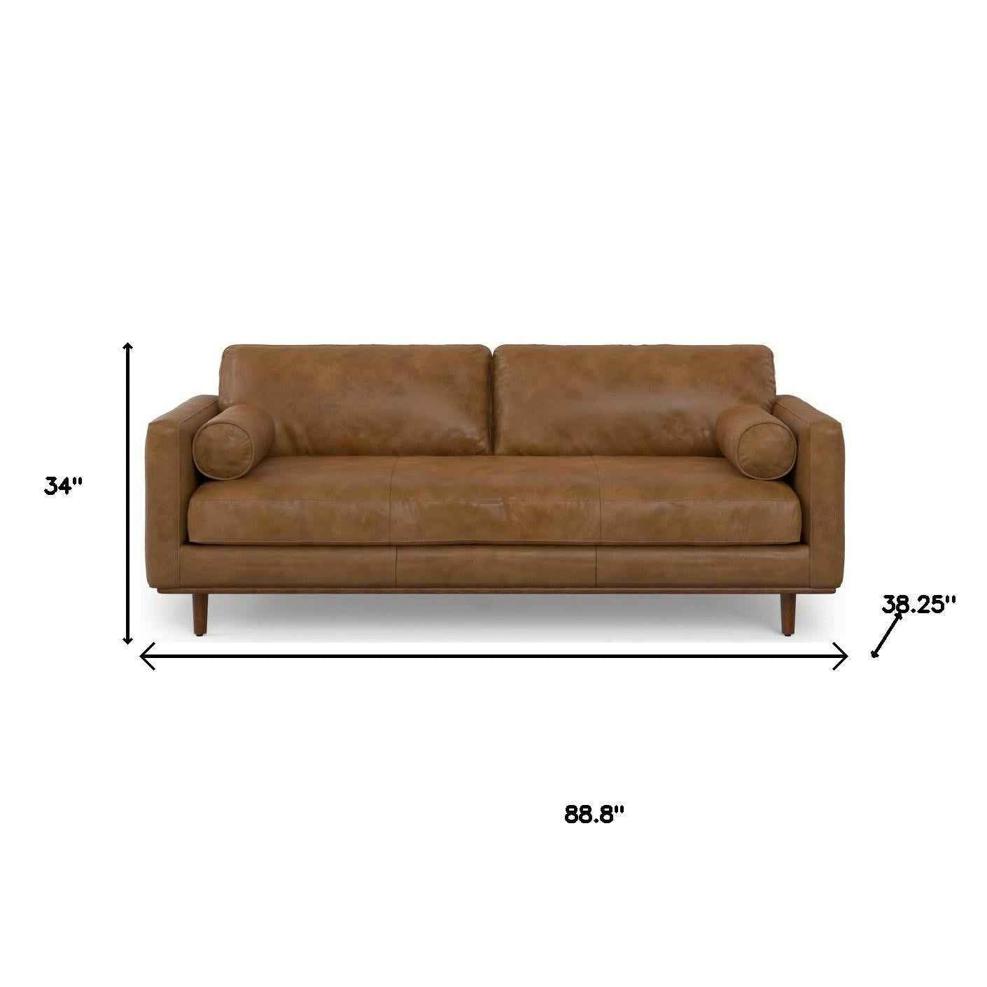 89" Brown Leather Sofa