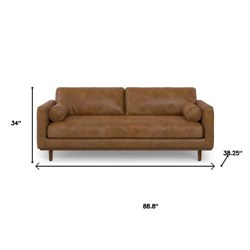 89" Brown Leather Sofa