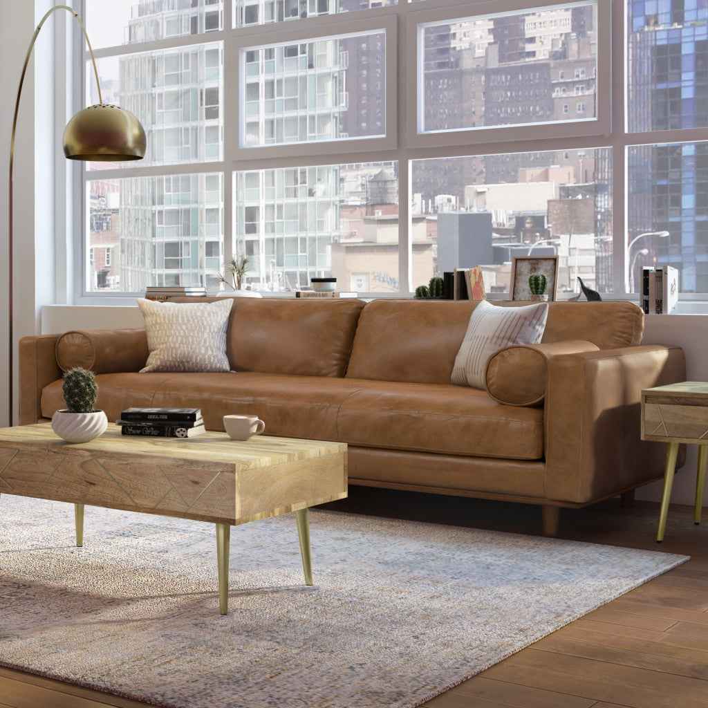 89" Brown Leather Sofa