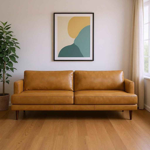 90" Sienna Leather Sofa With Brown Legs