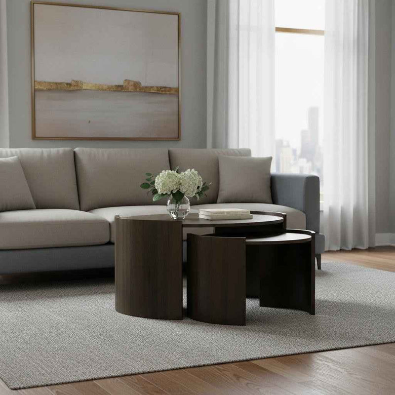 32" Gray Solid Wood Round Solid Coffee Table