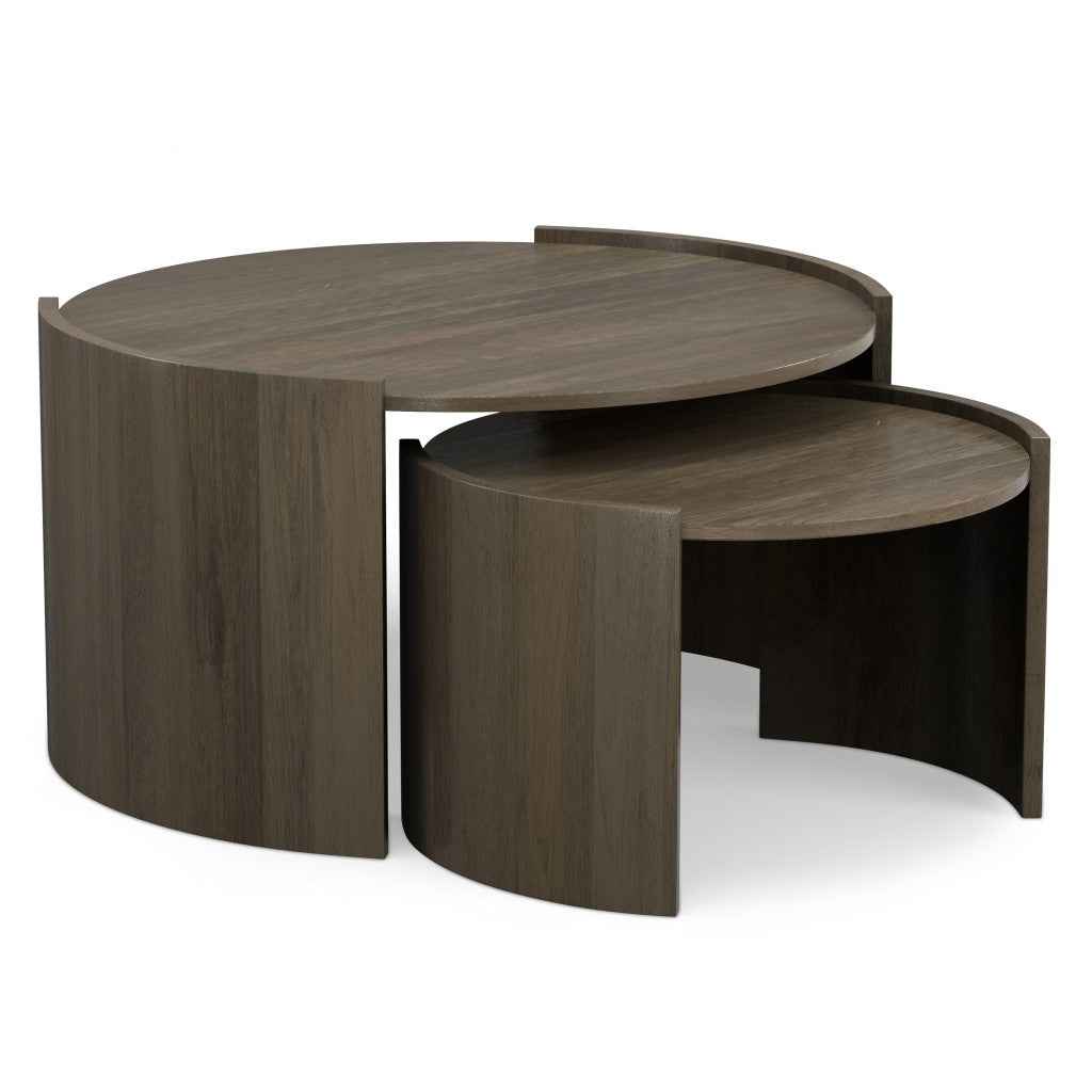 32" Gray Solid Wood Round Solid Coffee Table