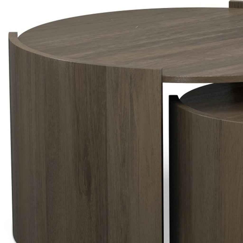 32" Gray Solid Wood Round Solid Coffee Table