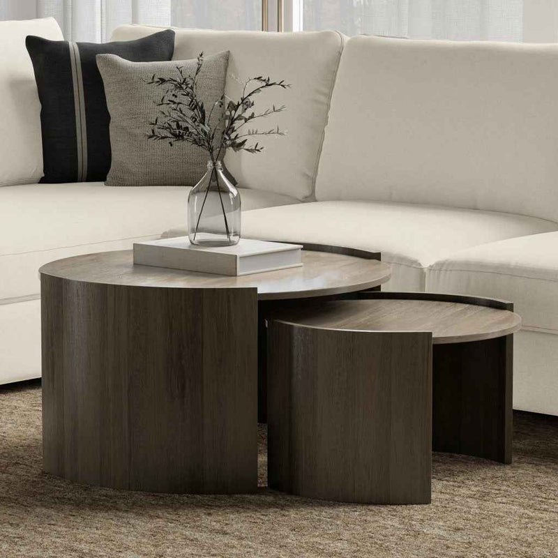 32" Gray Solid Wood Round Solid Coffee Table