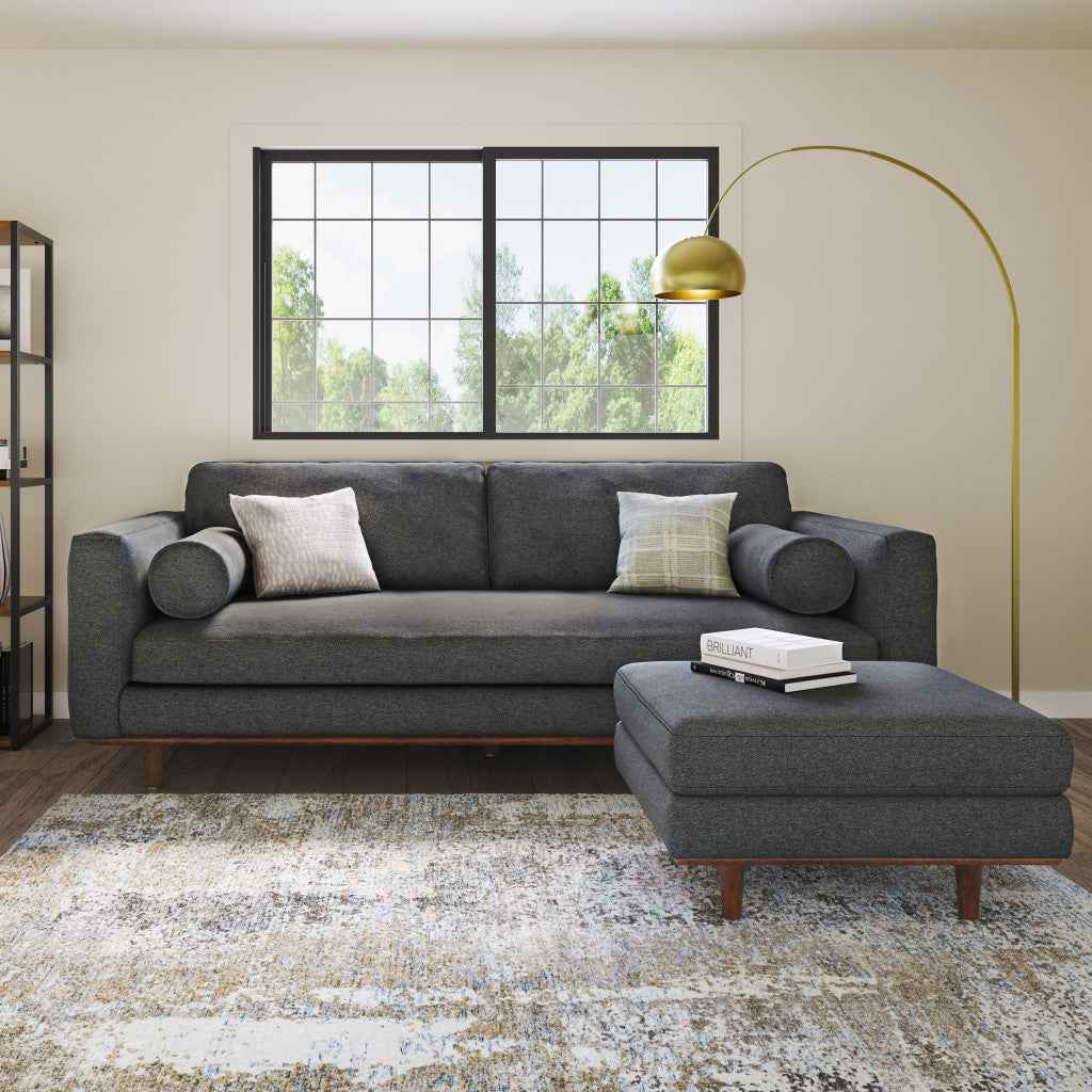 72" Gray Fabric Sofa With Brown Legs