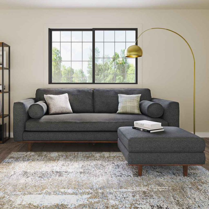 72" Gray Fabric Sofa With Brown Legs