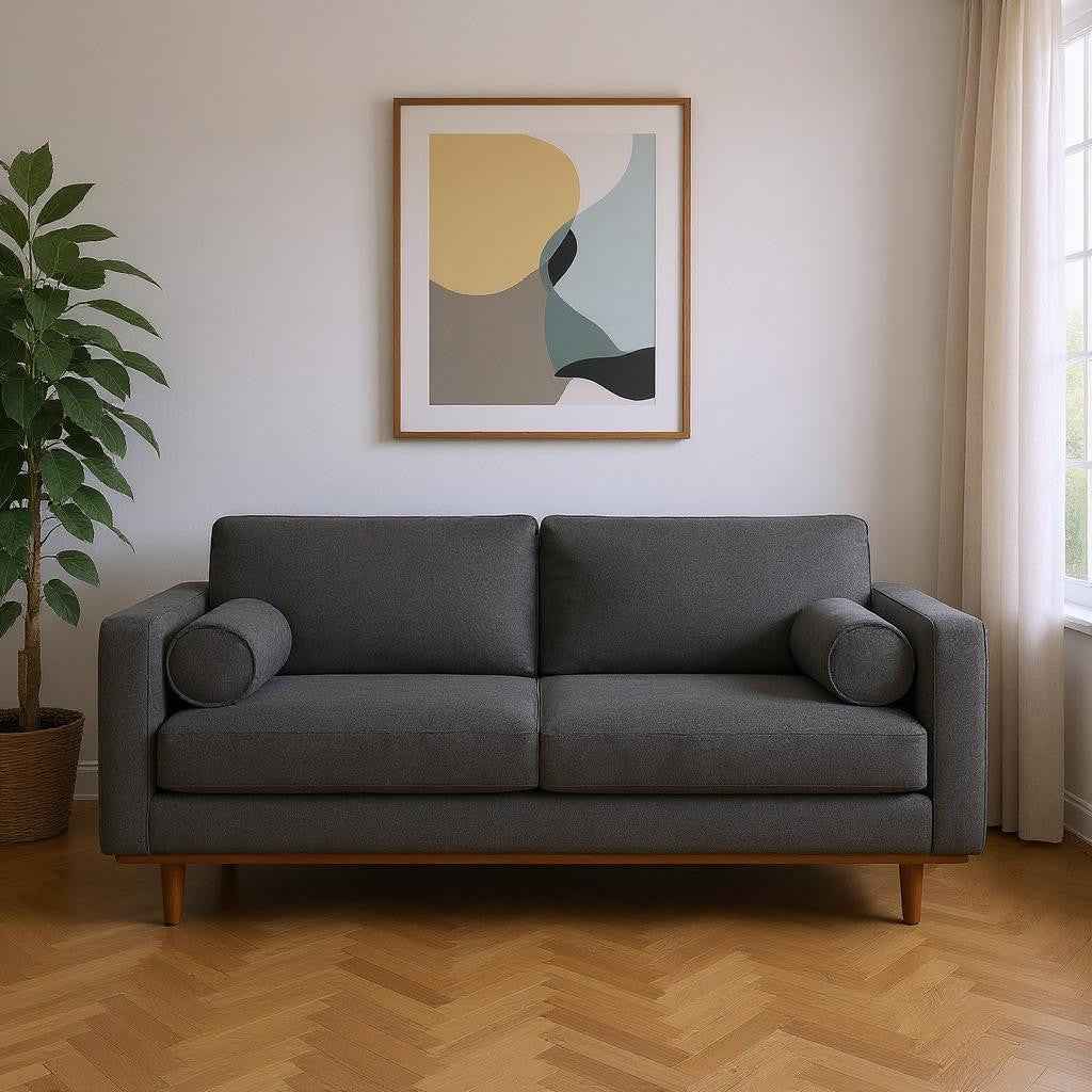 72" Gray Fabric Sofa With Brown Legs