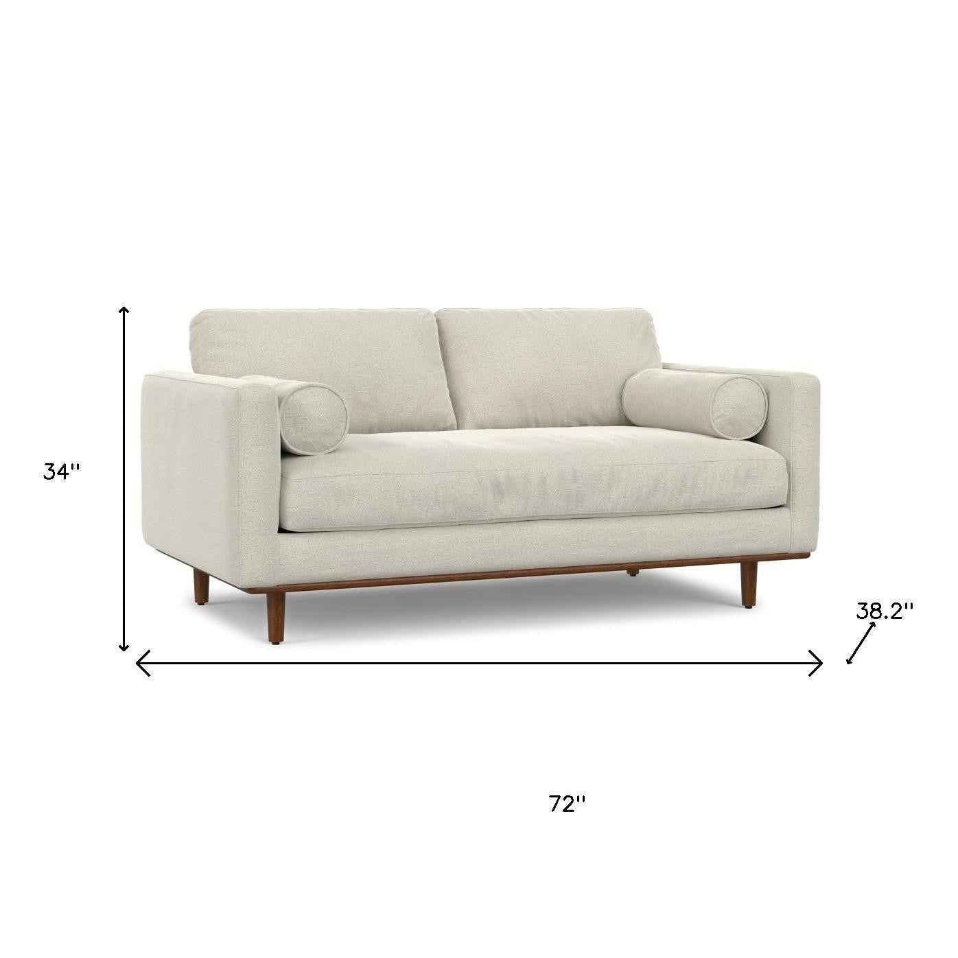 72" Cream Fabric Sofa With Brown Legs
